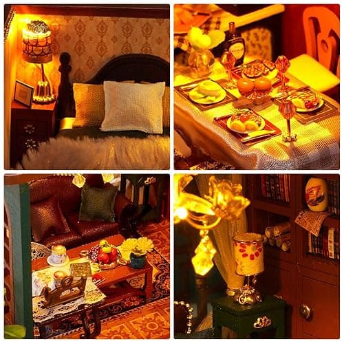 Foyucool DIY Miniature House Kit, Dollhouse Kit with Furnitures, 1:24 Mini House Making Kit for for Adult to Building, Father's Day/Home Decorations/Gifts for Family and Friends, Loft - Loft thumbnail 6