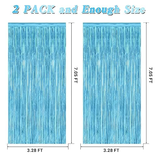 ZATAYE 2 Pack Sky Blue Foil Curtain Backdrop Birthday Party Decorations | Sky Blue, Metallic Foil, 3.28 x 7.05 FT, Tinsel Backdrop, Foil Curtain Streamer, Winter Wonderland Party thumbnail 3