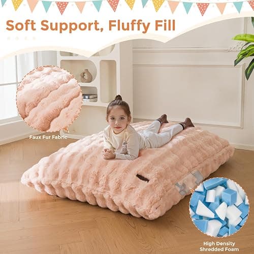 MAXYOYO 3 in 1 Kids Bean Bag Chair Bed, Child Floor Sofa for Gaming, Reading, Convertible Bean Bag Floor Cushion with Machine Washable Cover for Living Room Bedroom, Pink thumbnail 5