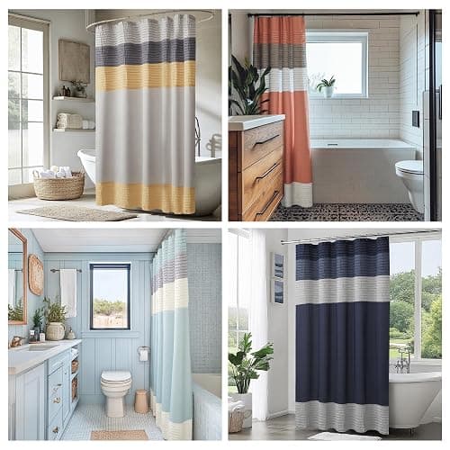 Madison Park Amherst Bathroom Shower Curtain Faux Silk Pieced Striped Modern Microfiber Bath Curtains, 72x72 Inches, Black thumbnail 6