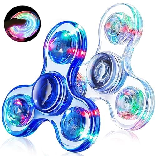 Fidget Spinner for Kids 2 Pack, Light up Sensory Fidget Toys Adults Kids 4-8-12 with Autism ADHD, Anxiety Toys Stress Relief Teen Boy Gifts, Glow in The Dark Party Favors Fidgets Classroom Prizes - White&blue