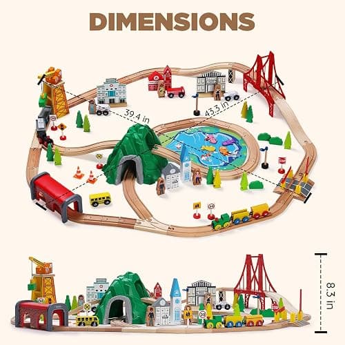 SainSmart Jr. 112-Piece Wooden Train Set for Toddler – Double-Sided Train Tracks, Compatible with Brio, Thomas, Melissa & Doug – Perfect Wood Toy for Boys and Girls thumbnail 8