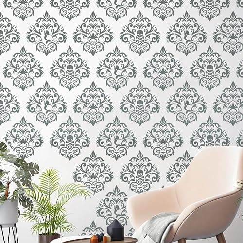 Damask Stencils for Walls 12inch Damask Stencil Large Texture Stencils Mixed Medium Layering Templates for Painting on Wood Furniture Canvas Paper Fabric thumbnail 5