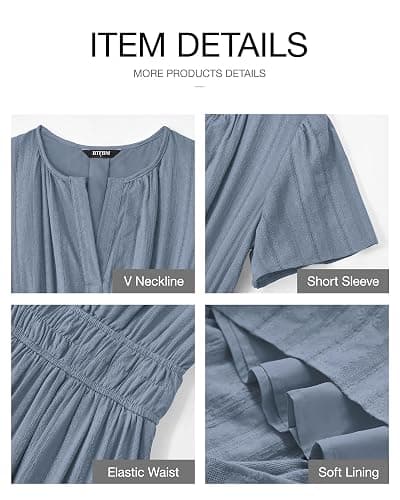 BTFBM Womens Summer 2025 Casual Midi Maxi Dresses Lightweight Short Sleeve V Neck Elastic Waist Boho Beach Dress Pockets thumbnail 4