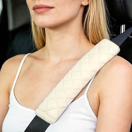 Amooca Soft Auto Seat Belt Cover Seatbelt Shoulder Pad Cushions 2 PCS for a More Comfortable Driving Universal Fit for All Cars and Backpack Off White thumbnail 7