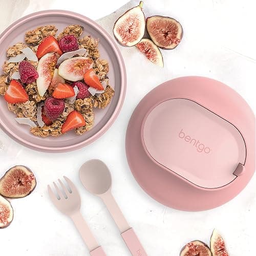 Bentgo Bowl - Insulated Leak-Resistant Bowl with Snack Compartment, Collapsible Utensils and Improved Easy-Grip Design for On-the-Go - Holds Soup, Rice, Cereal & More - BPA-Free, 21.2 oz (Blush) thumbnail 2