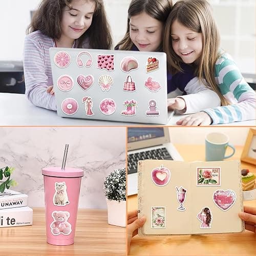 100 Pack Vintage Pink Girls Stickers, Coquette Pink Aesthetic Stickers, Scrapbook Stickers, Vinyl Waterproof Stickers, Cute Stickers for Luggage Scrapbook Skateboard Guitar Water Bottle Decoration thumbnail 6