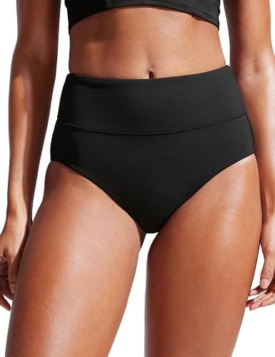 CRZ YOGA Womens High Waisted Bikini Bottom Full Coverage Tummy Control Bathing Suit Wide Waistband Swimsuit Swim Briefs - Image 1