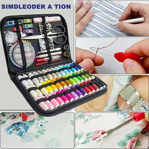 JUNING Sewing Kit with Black Case Portable Sewing Supplies for for Mom Grandma Women Men Teen Girls Boys Adults Beginner, Home Travel, Emergency, 42 Threads, Scissors, Needles, Measuring Tape and More thumbnail 5