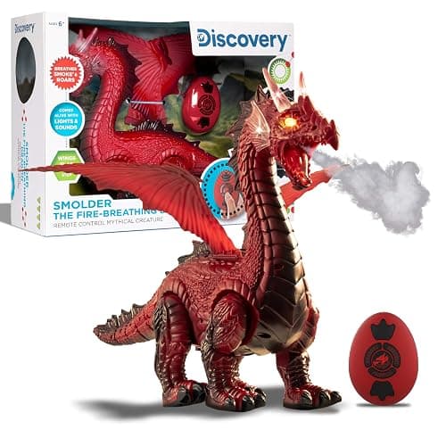 Discovery Fire-Breathing RC Dragon with Smoke Breath, Walking, Wing Flapping, Realistic Roaring Sounds| Light-Up Large Dinosaur Toy| Remote Control Robot Dino Mythical Creature| Kids Boys Gift| Age 6+ - Image 1