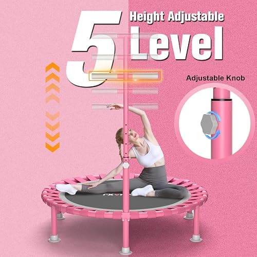 ZCMHAXJ Foldable Mini Trampoline, 40" Rebounder Trampoline for Adults & Kids, 450lbs Capacity with T-Shaped Adjustable Bar, Indoor Fitness Workout Exercise Equipment thumbnail 3