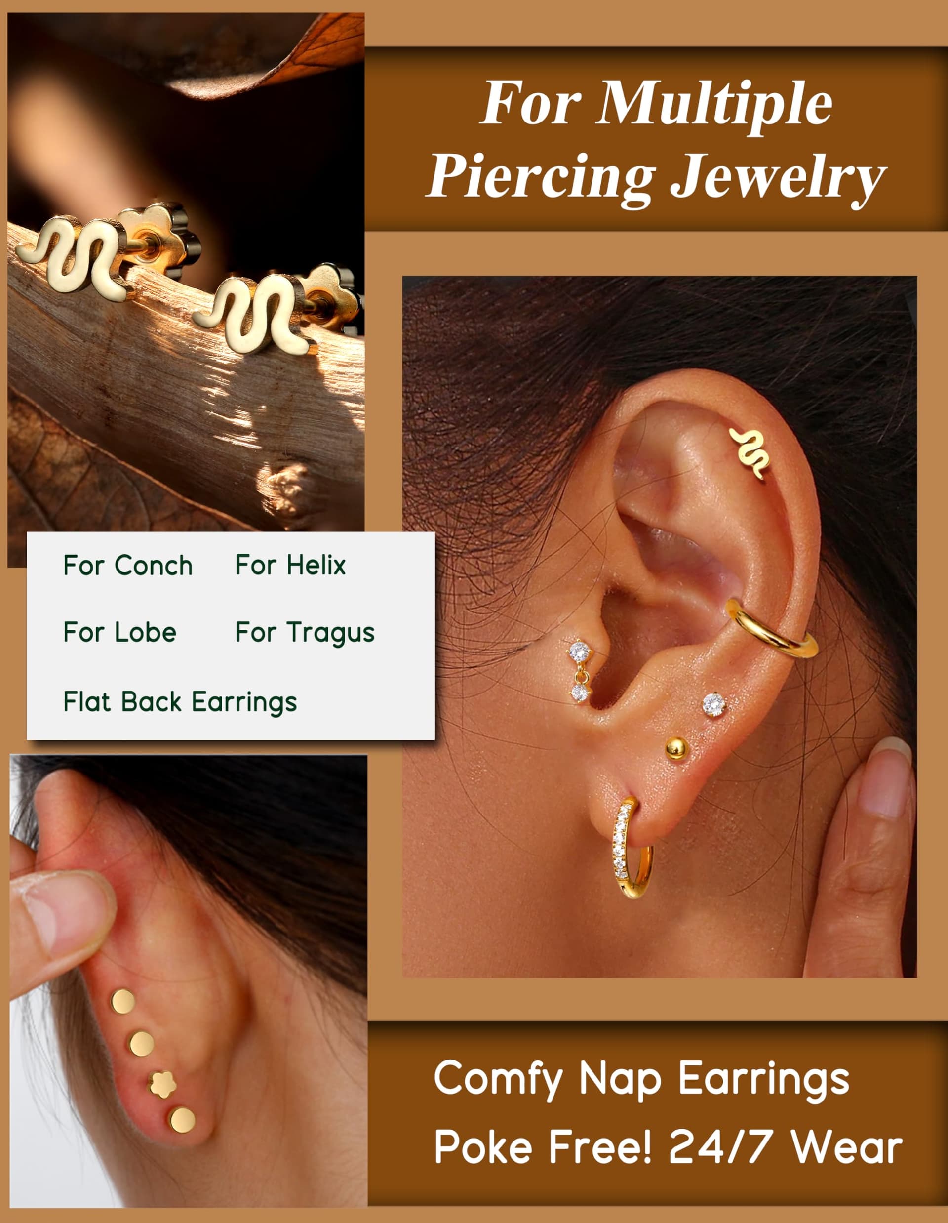 Adramata 8 Pairs Earrings Set for Women and Men Surgical Steel Earrings Studs Hoops 14k Gold Flat Back Stud Earrings Hypoallergenic Cartilage Earring Gold Helix Tragus Piercing Jewelry thumbnail 4