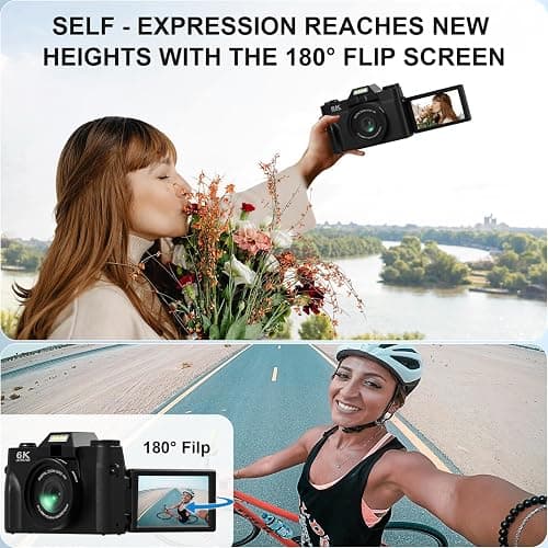 Yatao Digital Cameras for Photography and Vlogging, 6K 64MP Flip Screen, Dual Lens, Microphone for Video, 64GB TF Card, Compact Photo WiFi Camera for YouTube Kit Travel, Beginners (Black) thumbnail 5