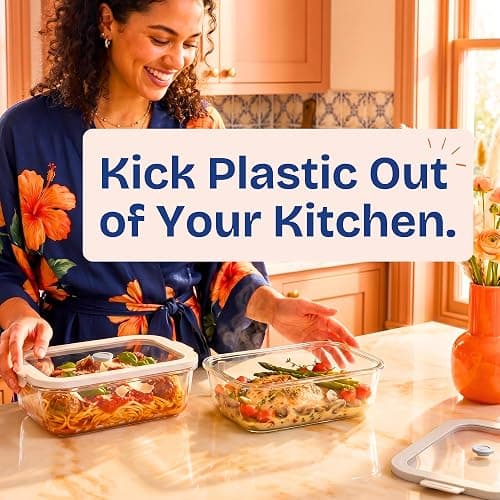Non-Toxic Glass Food Containers with Lids, 2-Pack, 50 oz, Airtight, Gray | Plastic & BPA free. Glass body, glass lid & platinum silicone seal. Airtight & leakproof. Freezer & microwave safe. thumbnail 9