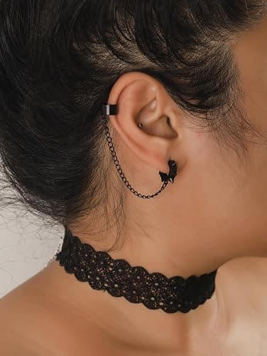 Sacina Goth Punk Black Ear Cuff Spike Earrings, Gothic Emo Punk Grunge Earrings, Goth Jewelry, Christmas Jewelry Gifts for Women thumbnail 2