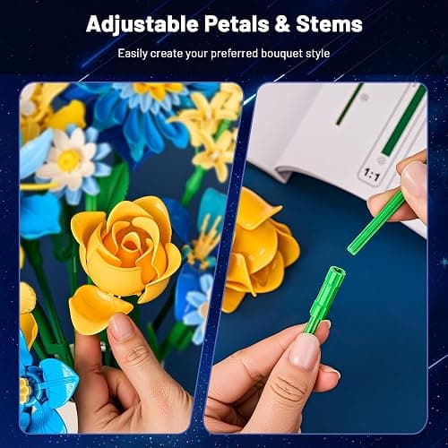 EWED Starry Blooms Flowers Bouquet Building Set for Adults, Artificial Flower Compatible with Lego Botanical Collection, Christmas Valentine's Day Birthday Gift for Women Girl Girlfriend Home Decor thumbnail 5