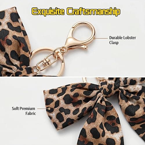 SAYUANVA Leopard Print Bow Keychain, Fabric Ribbon Bag Charm Pendant with Gold Lobster Clasp, Retro Style, 4.72 x 7.87 Inch, for Purses, Bags and Car Keys thumbnail 6