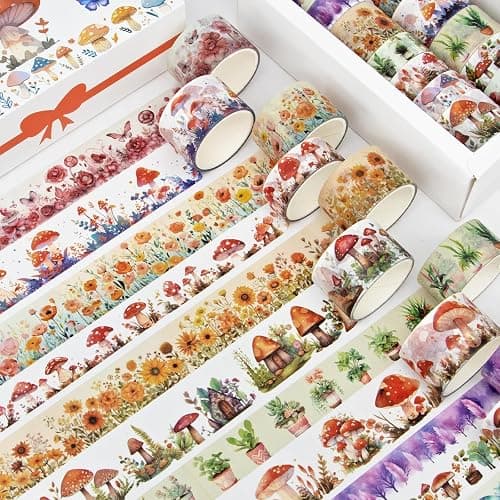 KOVANO Washi Tape Set 13 Rolls - Mushroom Butterfly Floral Decorative Tape, Colored Masking Tape for Scrapbooking Supplies, Bullet Journal Supplies, Junk Journal, DIY Crafts Art thumbnail 2