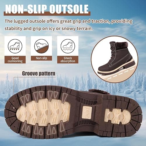 BKWHDAY Winter Boots for Women Snow Boots Waterproof Fur Lined Warm Hiking Boots Ladies Lace Up Walking Boots Anti-Slip Lightweight Outdoor Ankle Boots thumbnail 6