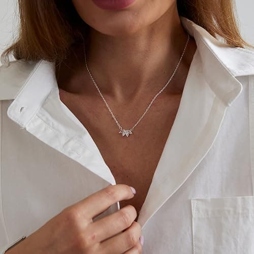 LEXODY Diamond Necklaces for Women, Dainty 14k Gold Plated Leaf Pendant Necklace Layered CZ Necklace Simple Choker Necklaces for Women Trendy Jewelry Gifts thumbnail 3