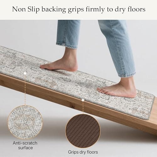 GENIMO Kitchen Mats for Floor 2PCs, Washable Anti Fatigue Mat for Cushioned, 17.3"x47"+17.3"x30", Waterproof Kitchen Rugs, Non Slip Comfort Standing Mat Rug for Home, Sink, Laundry, LightTaupeBrown thumbnail 4