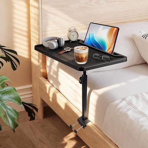 AmaCielo Adjustable Bedside Shelf for Bed, College Dorm Room Essentials, Bamboo Bed Side Tray Table with Sturdy Metal Pole, Clip On Nightstand Organizer for College, Apartment, Bunk Beds thumbnail 6