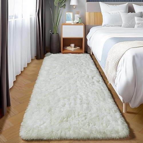 ONASAR Cream White Runner Rugs for Bedroom Living Room, Ivory Fluffy 2x6 Bedside Hallway Area Rug, Ultra Soft Plush Furry Faux Fur Non Slip Floor Carpet for Nursery Kids Dorm Closet Home Decor thumbnail 7