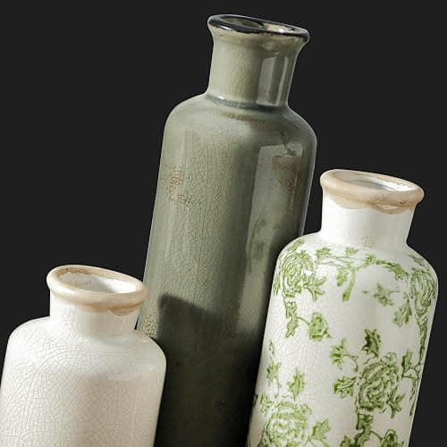 Vintage Vase Set of 3, Ceramic Vintage Flower Vases, Chinoiserie Decorative Home Decor Retro Floral Vase Rustic Farmhouse Decor for Table Bookshelf Mantel Kitchen Living Room Office - Green and Beige thumbnail 4