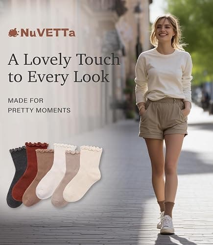 NuVETTa Cute Ruffle Ankle Socks for Women, 6-Pack Frilly Cotton Lettuce Edge, Mary Janes Casual Office Dress thumbnail 2