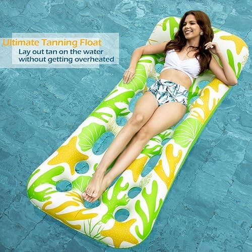 Jasonwell Inflatable Pool Float Lounge - 2 Pack Floaties Rafts for Adults Floating Lounger Sun Tanning Floats Cool Water Floaty Swimming Lake Beach Party Toys (BlueBeige) thumbnail 4