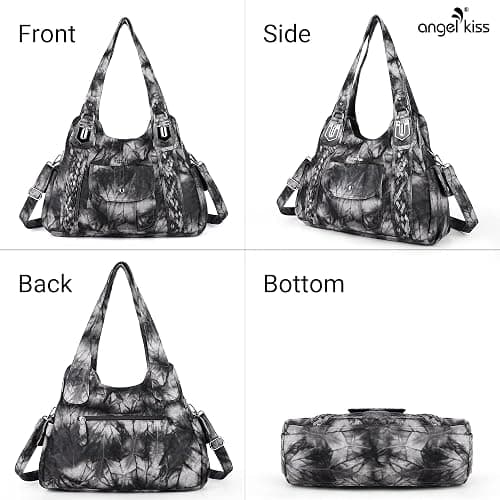 Angelkiss Purses and Handbags for Women Washed Vegan Leather Crossbody Hobo Satchel Shoulder Tote Purse thumbnail 4