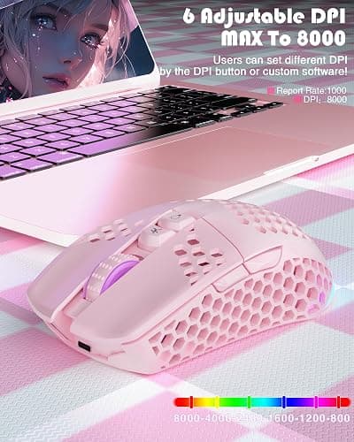 SOLAKAKA SM600 Pink Wireless Gaming Mouse with Honeycomb Shell, Side Buttons,Tri-Modes(BT5.1+BT5.1+2.4GHz) Lightweight RGB Wireless Mouse for PC/Tablet/Desktop/Office/Games thumbnail 4