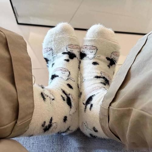 Lefe Liee Fuzzy Cow Print Socks for Women - Warm, Thick, Cozy Slouchy Slipper Socks - Fall Gifts, Cow Themed Gifts thumbnail 5