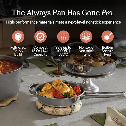 Our Place Mini Titanium Always Pan Pro | 8.5" PFAS-Free Nonstick Frying Pan with Spatula | Chef-Grade Tri-Ply Stainless Steel & Aluminum Build | Induction & Oven-Safe up to 1000°F | Chrome thumbnail 2