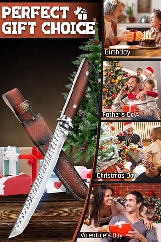TAN REN Hunting Knife with Sheath, 8.3 Inch Fixed Blade Survival Outdoor Knife with Wooden Handle for Camping, Bushcraft, Christmas Gifts for Men thumbnail 6