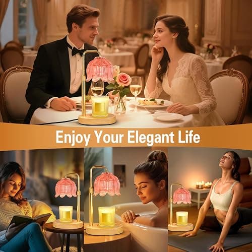 Candle Warmer Lamp with Timer Dimmer, Adjustable Height Candle Wax Warmer, Christmas Birthday Gift for Mom Women, House Warming Gifts for New Home Bedroom Decor, (Lotus Flower-Amber) thumbnail 6
