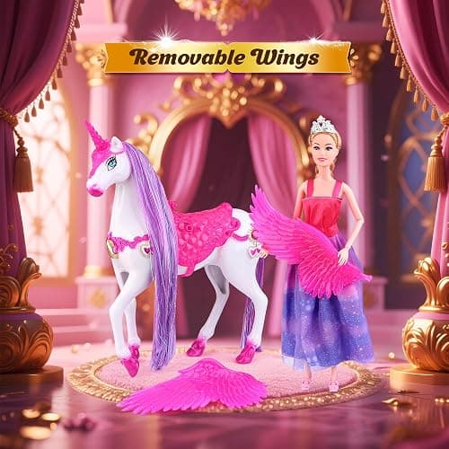 Baljinder Magic Unicorn & Princess Doll, Light-Up Unicorn Toys for Girls 3-6, Christmas Birthday Gifts for Kids Girls Aged 3 4 5 6 7 8 thumbnail 7