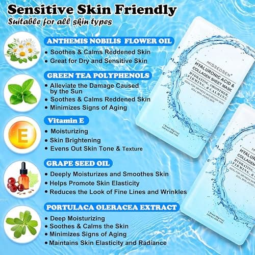 MISSEDSEN Collagen Face Mask with Hyaluronic Acid, Vitamin E Oil for Skin Care Hydrating, Moisturizing, Brightening & Anti Aging Face Masks Skincare for Oil, Dry, Acne, Sensitive All Skin Types 25PCS thumbnail 5