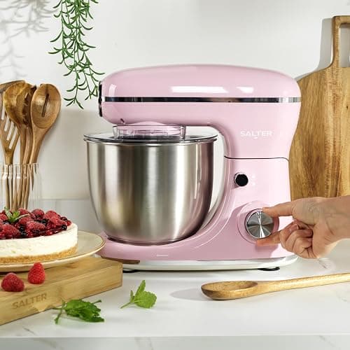 Salter Retro Pink Stand Mixer & Scale Set – 5L Electric Mixer with 8 Speeds & Pulse, Stainless Steel Removable Bowl, Includes Dough Hook, Wire Whisk, Beater, and 5kg Mechanical Kitchen Scale thumbnail 6