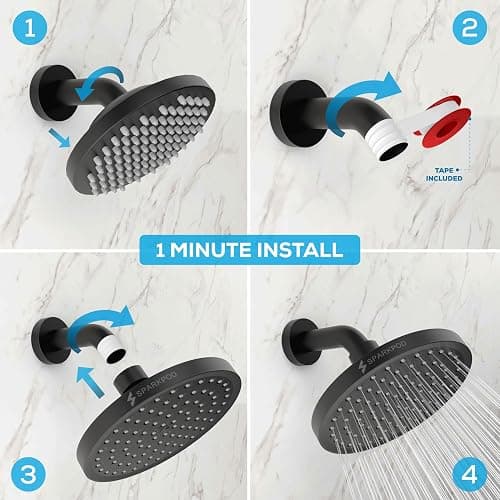 SparkPod Shower Head - High Pressure Rain - Premium Quality Luxury Design - Easy Clean Adjustable Replacement for Your Bathroom Shower Heads (Midnight Black Matte, 6 Inch Round) thumbnail 4