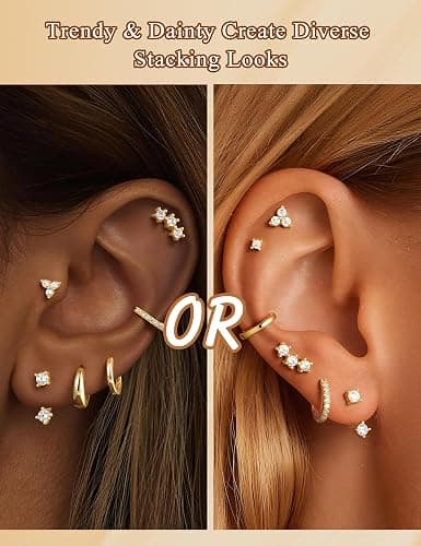 M MOOHAM Hypoallergenic Gold Flat Back Stud Earring Stack for Women | 14K Gold Plated, Flatback Stud Earrings Set for Women, Cartilage Earrings Stack for Sensitive Ears, Trendy Jewelry Gifts thumbnail 2