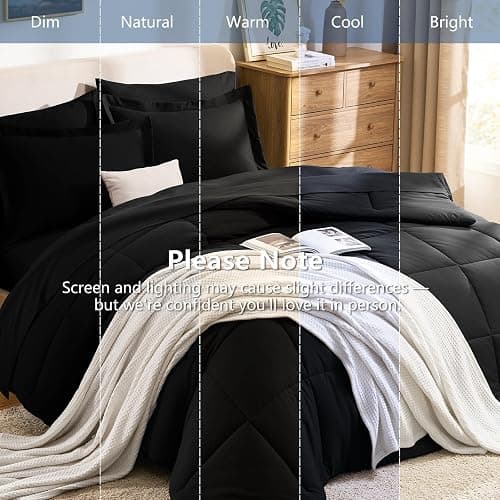 CozyLux Full Size Comforter Set Black - 7 Pieces Bed in a Bag Full, Oeko-Tex Certified Bed Set, All Season Soft Bedding Set with Down Alternative Comforter, Sheets, Pillowcases & Shams thumbnail 9