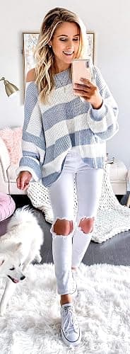 ZESICA Women's 2025 Fall Long Sleeve Oversized Striped Color Block Comfy Loose Crew Neck Knitted Pullover Sweater thumbnail 7