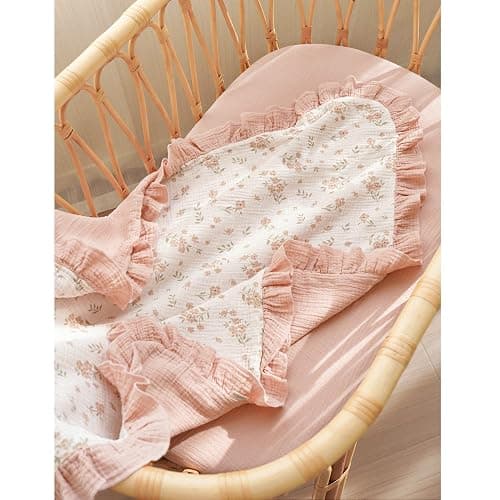 Konssy Flounce Muslin Baby Blankets, Cotton Crib Blanket for Baby Infant Toddler, Super Soft and Lightweight Nursery Blankets 40"x36" (Blossom) thumbnail 5