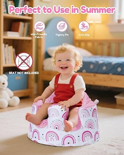 BOMOLOUR Seat Cover Compatible with Bumbo and Nuby Seat, Removable Breathable Baby Floor Seat Cover for Boys and Girls, Seat Not Included (Pink Rainbow) thumbnail 3