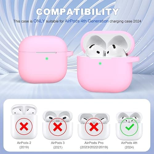 MHYALUDO for AirPods 4th Generation Case Cover 2024, Military Grade Soft Silicone Shock-Absorbing for AirPods 4 Case with Keychain & Cleaning kit, Pink thumbnail 4