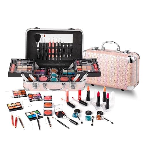 Hot Sugar All In One Makeup Set for Teen Girls - Full Makeup Kit for Beginners With Eye Shadow Palette, Blush, Lip Gloss, Brush, Mirror (Pink Heart) - Image 1
