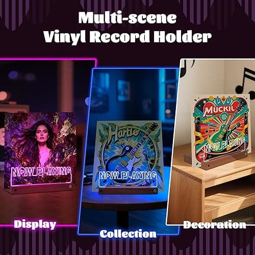 OkiyiD Light Up Now Playing Vinyl Record Stand, Record Holder Stand Display Decor, LED Wooden Base 16 Color Changing with Remote Control,Vinyl Album Storage Gifts for Music Lovers Room Decor thumbnail 4