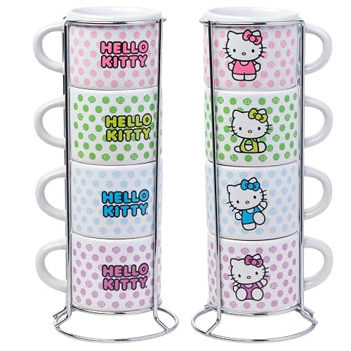 Silver Buffalo Sanrio Hello Kitty Polka Dots 4pc Stackable Ceramic Espresso Small Cup Set, 3 Ounces thumbnail 7