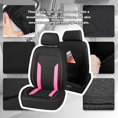 2 Pack Universal Car Seat Cover with Breathable Mesh Backrest,Comfortable Car Seat Protector with Foam Padding and Retaining Buckle,Highly Elastic Car Seat Covers Full Set (Pink) thumbnail 5